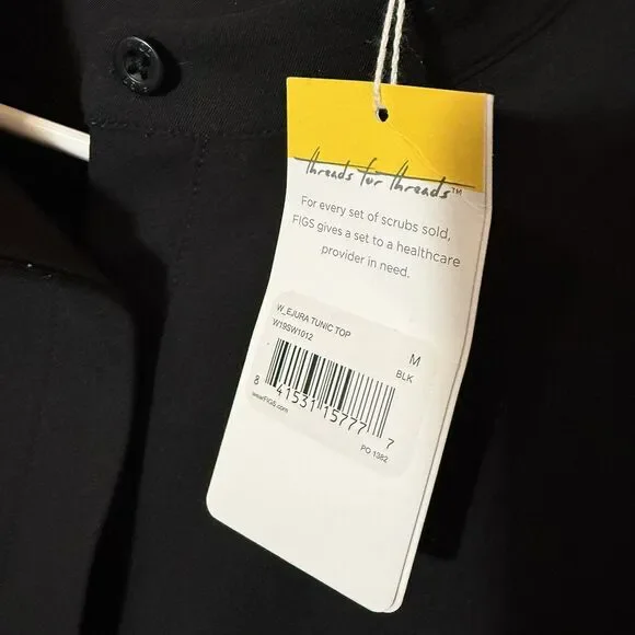 NWT FIGS M Set Ejura Scrub Tunic Top & Kade Cargo Scrub Pants Black Medical Tech - Picture 3 of 16